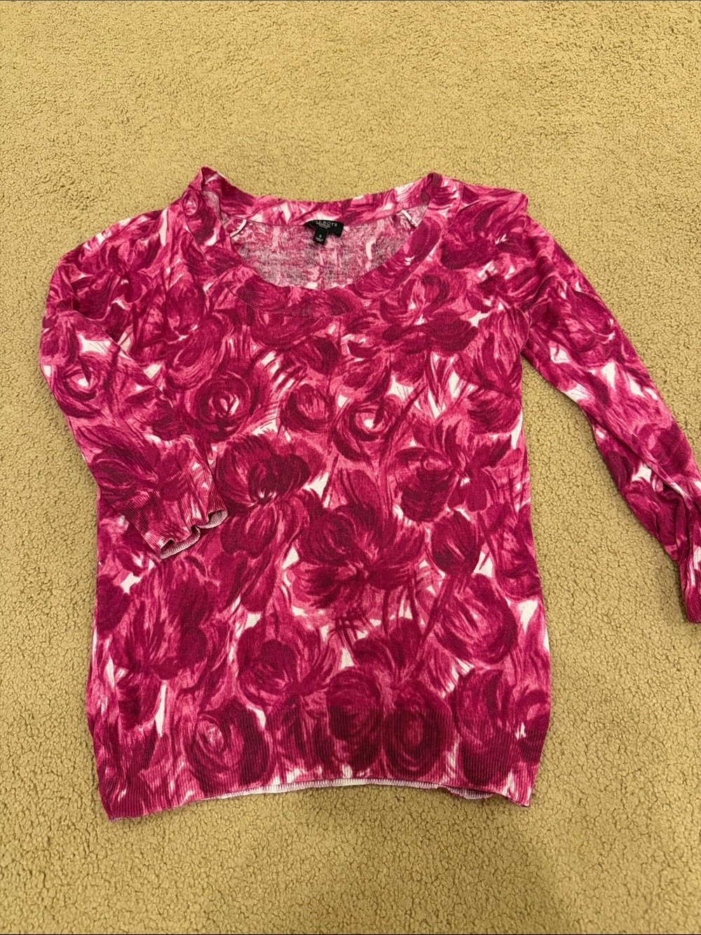Talbots Fuchsia Pink Floral Long Sleeve Scoop Neck Top